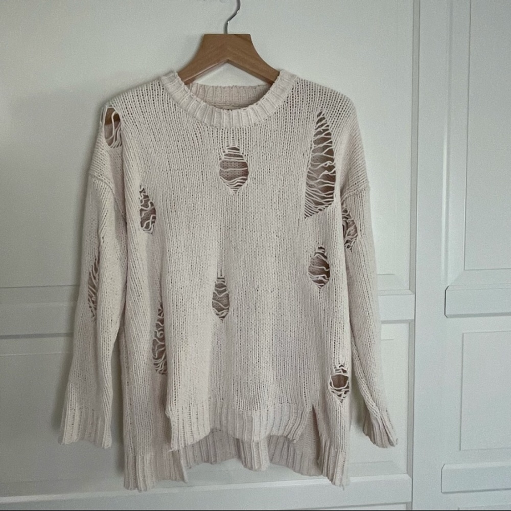 Debut distressed destroyed oversized pullover crewneck sweater 11353